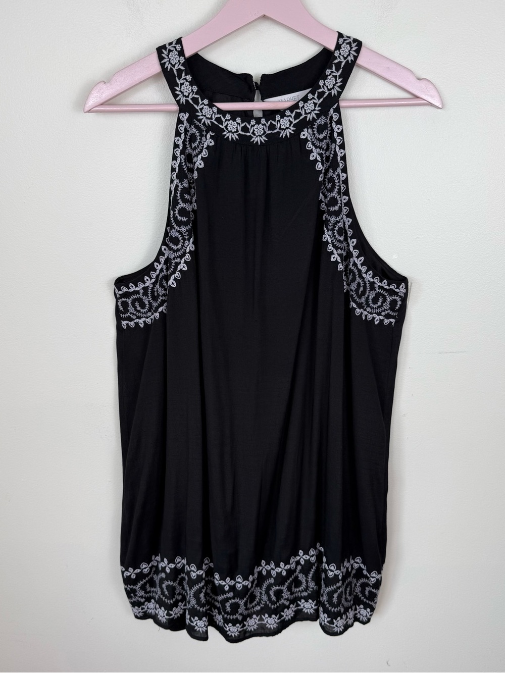NWT Market and Spruce Black Embroidered Halter Dress Size Medium
